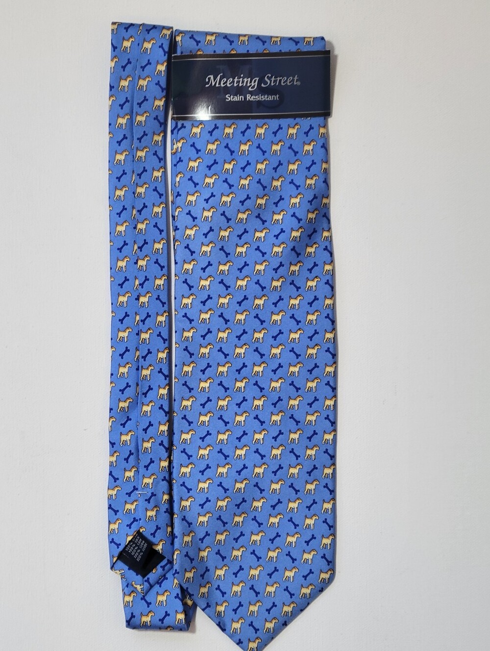 Meeting Street NWT 100% Silk Dog Bone Novelty Tie Blue Preppy Dog Lover